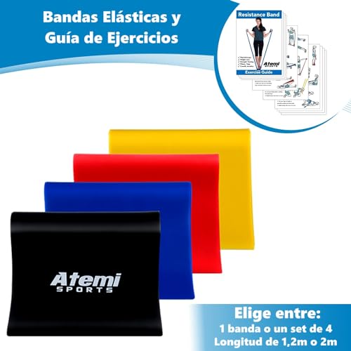 Banda Elástica [Única o Set de 4] | 1,2m/2m Bandas de Resistencia para Fisioterapia, Fitness, Musculación y Entrenamiento | Cintas Elásticas (1,2m, 3 Azul (Fuerte))