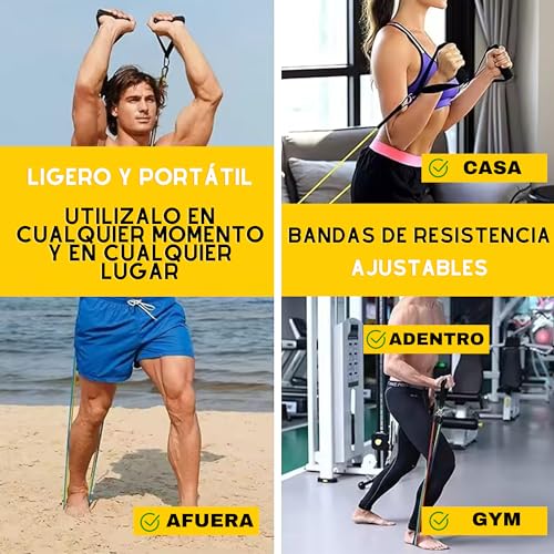 Bandas de Resistencia para Fitness Yoga Calistenia Pilates Crossfit RTX Resistance Bands Gym Set Completo con 11 Piezas Incluido Bolsa Accesorios Entrenamiento en Casa Multifunción Kit 100-150 LBS