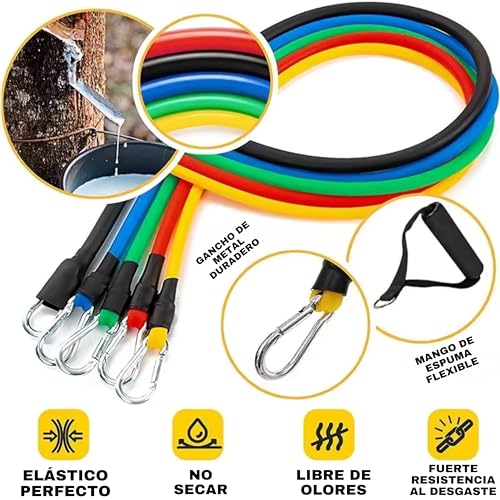 Bandas de Resistencia para Fitness Yoga Calistenia Pilates Crossfit RTX Resistance Bands Gym Set Completo con 11 Piezas Incluido Bolsa Accesorios Entrenamiento en Casa Multifunción Kit 100-150 LBS