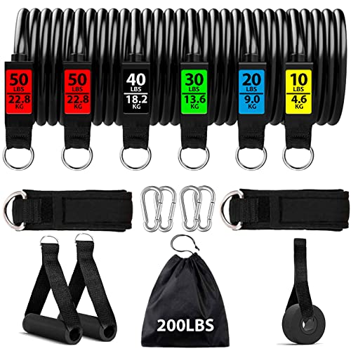 Bandas elasticas de Resistencia,15 pcs 200 Lbs, Bandas de Resistencia, Bandas de Entrenamiento, Banda de Ejercicio para Hombres y Mujeres, Correas de Tobillo para Piernas para Entrenamiento Muscular