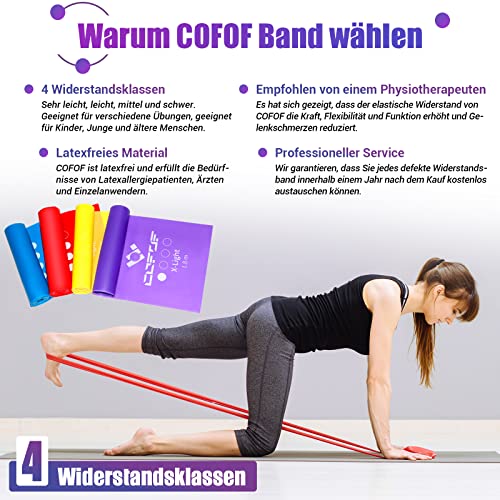 Bandas Elasticas Fitness, 4 Niveles de Resistencia, Cinta Elastica Fitness con Bolso e Instrucciones de Entrenamiento,Muy Adecuado para Yoga, Pilates,Entrenamiento de Fuerza,Fisioterapia