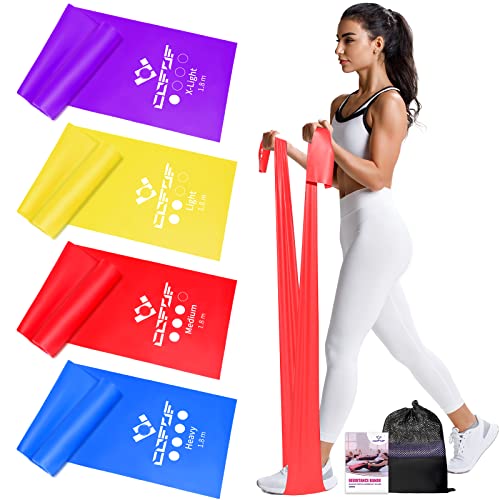 Bandas Elasticas Fitness, 4 Niveles de Resistencia, Cinta Elastica Fitness con Bolso e Instrucciones de Entrenamiento,Muy Adecuado para Yoga, Pilates,Entrenamiento de Fuerza,Fisioterapia