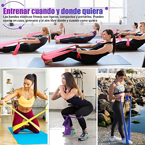 Bandas Elasticas Fitness, 4 Niveles de Resistencia, Cinta Elastica Fitness con Bolso e Instrucciones de Entrenamiento,Muy Adecuado para Yoga, Pilates,Entrenamiento de Fuerza,Fisioterapia