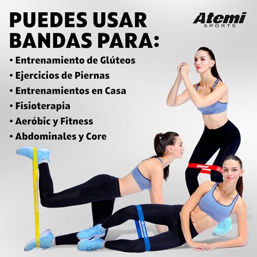 Bandas Elásticas Set de 5 | Juego de 5 Bandas de Resistencia para Ejercicio de Glúteos y Piernas | Cintas Elásticas para Fitness, Yoga, Crossfit, Pilates, Fisioterapia