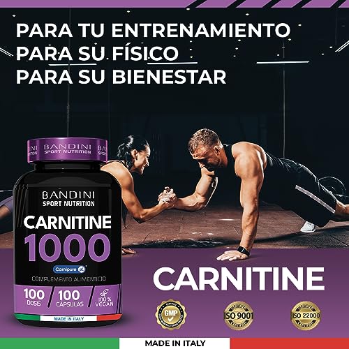 Bandini® L CARNITINA 1000mg con Premium Carnipure® - 100 Tabletas (100 dosis, 100 días) - Suplemento Deportivo a base de L-Carnitina Tartrato - Carnitine Comprimidos Vegan Resistencia y Rendimiento