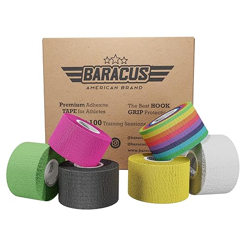 BARACUS Tape Crossfit Premium para Levantamiento de Pesas, Algodón Adhesivo Elástico y Resistente al Agua - Vendaje Deportivo, Incluye un Elegante Packaging - 7 Metros x 38mm (EliteBox)