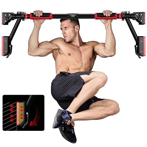 Barra de dominadas MERUYOO de 99-120 cm para colgar sin tornillos y sin deslizamiento, barra para puerta profesional, barra pull-up bar con asas acolchadas