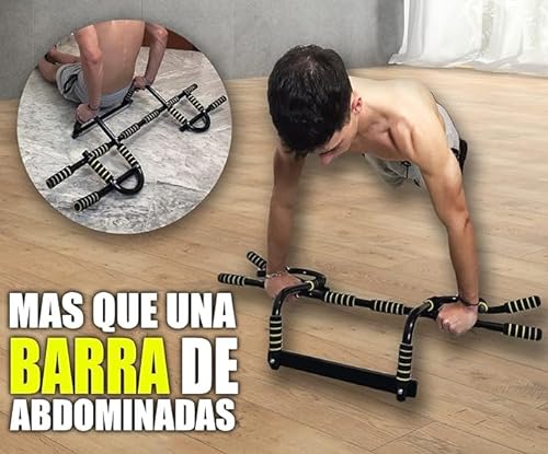 Barra de dominadas multifuncional sujeta marco de la puerta, Multiples agarres para realizar varios ejercicios (dominadas, flexiones, espalda, triceps), Gimnasio en casa.