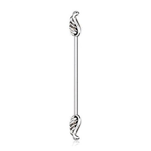 Barra de pesas de acero quirúrgico industrial / Piercing industrial con alas de ángel - 1.6 mm x 38 mm