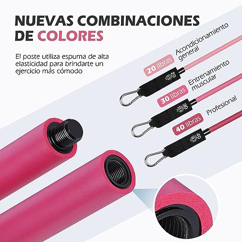 Barra de Pilates, ALongSong Barra Pilates Hecha de Hierro con 6 Bandas de Resistencia de Tubo de Látex Natural(20-240lbs), Gomas Elasticas Musculacion para Gimnasio En Casa, Navidad