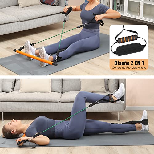 Barra de Pilates, Hommie Barra de Resistencia Ajustables y Removibles con 6 Bandas Resistencia 20/30/40lbs y Vídeo Instructivo, Barra Pilates para Fitness en Casa para Hombre y Mujer