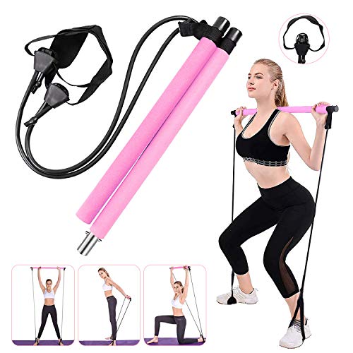 Barra para ejercicios de fitness, bastón para pilates, kit portátil con bandas de resistencia ajustables para el hogar, gimnasio entrenamiento de cuerpo completo, estiramiento y yoga