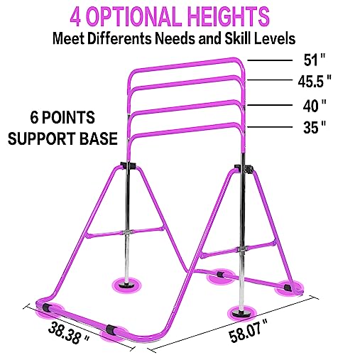 Barras horizontales de gimnasia para niños de 3 a 12 años de edad, plegables, niñas y niños, juego de barras horizontales para interiores y exteriores (color morado claro)