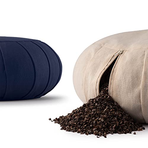 basaho Classic Zafu Cojín de Meditación | Algodón Orgánico | Cáscara de Trigo Sarraceno | Funda Extraíble Lavable (Negro Zen)