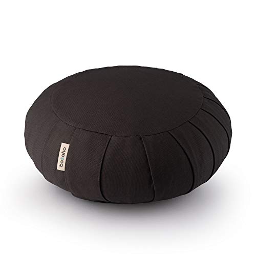 basaho Classic Zafu Cojín de Meditación | Algodón Orgánico | Cáscara de Trigo Sarraceno | Funda Extraíble Lavable (Negro Zen)