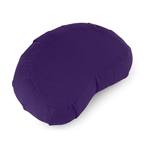 basaho Crescent Zafu Cojín de Meditación | Algodón Orgánico | Cáscara de Trigo Sarraceno | Funda Extraíble Lavable (Morado Intenso)