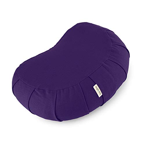 basaho Crescent Zafu Cojín de Meditación | Algodón Orgánico | Cáscara de Trigo Sarraceno | Funda Extraíble Lavable (Morado Intenso)