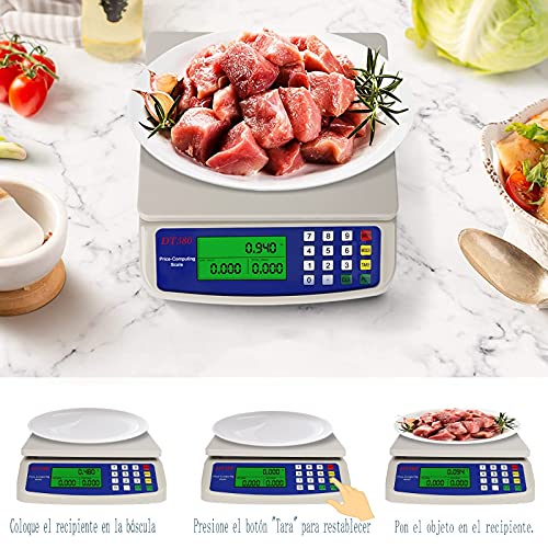 Bascula Cocina Digital Precisión Electrónico Alimentos con Pantalla LCD fonction función conteo tara cero zéro Balanza Peso cocina profesional Frutera Multifuncional Tienda Escala Capacity