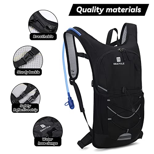 BBAIYULE® Mochila de hidratación con 2L Water Bladder BPA Free, Mochila de Agua Bolsa de Agua Mochila Esquí, Correr, ,Senderismo ,Ciclismo (Negro(Bolsa de hidratación incluida))