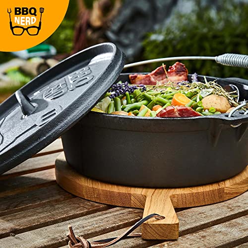 BBQ-Nerd© Dutch Oven"Starter" 10,7 L con soporte, ya quemado, preseasoned, olla de hierro fundido, asador con tapa, incluye elevador de tapa, cacerola ignífuga para barbacoa y camping