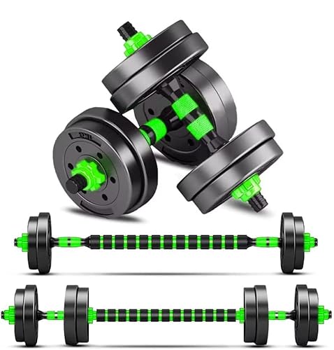 BCBIG Mancuernas ajustables Set 2 en 1 con Pesas Barra De Dumbbell con Recta Barras para Gimnasio Casa Ejercicio Fitness Desmontable musculacion en casa Kit,Verde,10kg(5kg*2)