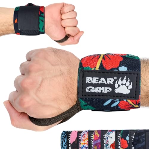 BEAR GRIP - EDICIÓN ESPECIAL - Muñequeras de levantamiento de pesas premium (se venden en pares) (F-BLACK, 18)