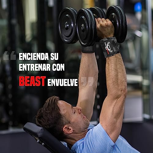 BEAST RAGE Envolturas de muñeca para Levantamiento de Pesas, Muscular, Rendimiento de Entrenamiento, Gimnasio, Correas para el Pulgar, Soporte de Vendaje de algodón elástico, puño (Camuflaje)