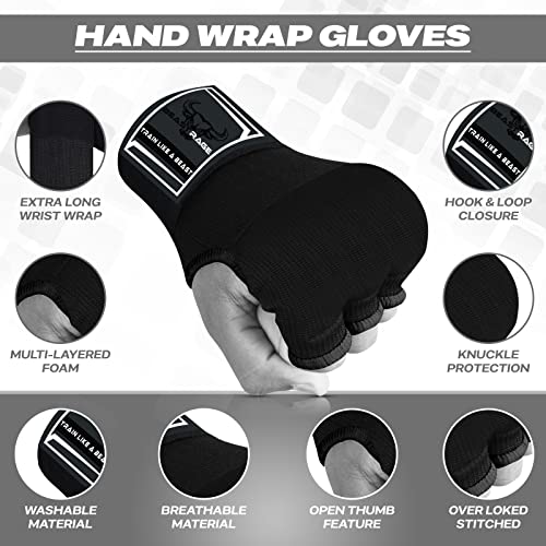 Beast Rage Guantes de Boxeo de Gel para Manos MMA de 75 cm de Largo, Acolchados, elásticos, Saco de Boxeo rápido para Entrenamiento, Muay Thai, Vendas UFC para Hombres,