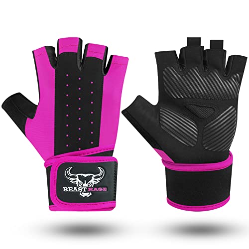 BEAST RAGE Guantes de Levantamiento de Pesas para Hombres y Mujeres, muñequera Acolchada, protección de la Palma, Transpirables, Ajustados, para Fitness, Entrenamiento, Guantes de Gimnasio