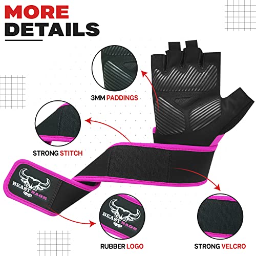 BEAST RAGE Guantes de Levantamiento de Pesas para Hombres y Mujeres, muñequera Acolchada, protección de la Palma, Transpirables, Ajustados, para Fitness, Entrenamiento, Guantes de Gimnasio