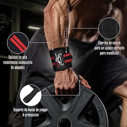 Beast Rage Muñequeras para Levantamiento de Pesas, Rendimiento de construcción Muscular, Entrenamiento de Fitness, Correas de Gimnasia, Soporte de Lazo para el Pulgar