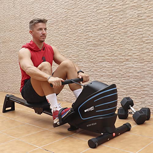 BEHUMAX Máquina de Remo Stream Smart Rower, Monitor LCD, 10 Niveles de Resistencia, inercia 7kg, Resistencia magnética, Plegable, Asiento ergonómico y Acolchado, Compatible con apps.