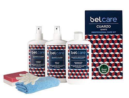 BELCARE - Kit para Limpiar Encimeras de Cuarzo, Silestone y Compac, Pack de 3 Productos (Spray Limpiador 200 ml + Reparador 200 ml + Spray Abrillantador 200 ml)