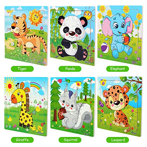 BelleStyle Puzzles Niños, Puzzle Infantil, Puzzle de Madera, Rompecabezas de Animales Juguetes Montessori Juegos Educativos Preescolar de Aprendizaje Regalos para Niños Niñas 2 3 4 5 Años - 6x9 Piezas