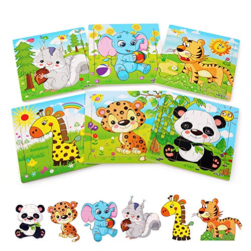 BelleStyle Puzzles Niños, Puzzle Infantil, Puzzle de Madera, Rompecabezas de Animales Juguetes Montessori Juegos Educativos Preescolar de Aprendizaje Regalos para Niños Niñas 2 3 4 5 Años - 6x9 Piezas