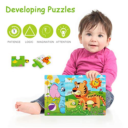 BelleStyle Puzzles Niños, Puzzle Infantil, Puzzle de Madera, Rompecabezas de Animales Juguetes Montessori Juegos Educativos Preescolar de Aprendizaje Regalos para Niños Niñas 2 3 4 5 Años - 6x9 Piezas