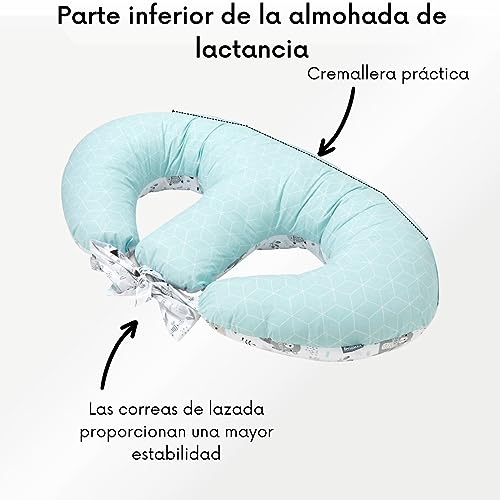 Bellochi Amohada Embarazada para Gemelos - Algodón - Oeko-Tex Certificado - Cojin Lactancia con Funda - 40x60 cm - Almohada de Posicionamiento del Bebé - Animaland