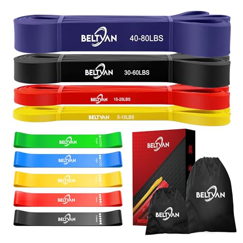 BELTVAN Bandas Elásticas Fitness - Set 9 Gomas Látex Musculación para Calistenia, Pilates, Crossfit, Yoga