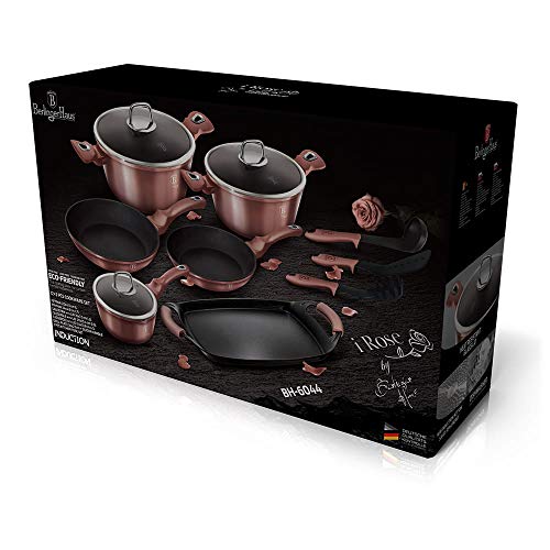 Berlinger Haus I-Rose Batería Cocina Inducción 12 Piezas, Antiadherente Titanio sin PFOA, Aluminio, Vitro