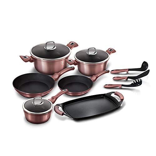 Berlinger Haus I-Rose Batería Cocina Inducción 12 Piezas, Antiadherente Titanio sin PFOA, Aluminio, Vitro