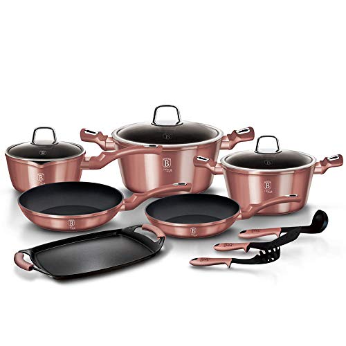 Berlinger Haus I-Rose Batería Cocina Inducción 12 Piezas, Antiadherente Titanio sin PFOA, Aluminio, Vitro