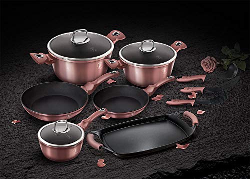 Berlinger Haus I-Rose Batería Cocina Inducción 12 Piezas, Antiadherente Titanio sin PFOA, Aluminio, Vitro