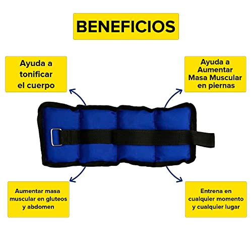 BEST - Par de Polainas para Tobillos con Pesos 2kg. Tobilleras para Ejercicios Entrenamiento Ajustables para Gimnasio, Fitness, Deporte