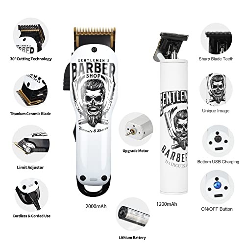 BESTBOMG Maquina Cortar Pelo Profesional, Cortapelos Hombre Kit Con Peine-guía, Cortadora de Pelo Hair Trimmer Recortadora de Barba Con Batería Recargable Incorporada 2000mAh/1200mAh (Y4+T9)