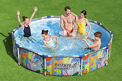 BESTWAY 56985 - Piscina Desmontable Tubular Infantil Steel Pro 305x66 cm Tritech Reforzado con Marco de Acero Diseño Animales de Colores Capacidad 4.062 Litros