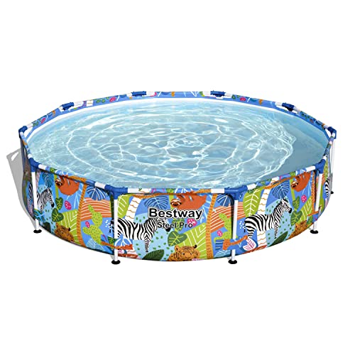 BESTWAY 56985 - Piscina Desmontable Tubular Infantil Steel Pro 305x66 cm Tritech Reforzado con Marco de Acero Diseño Animales de Colores Capacidad 4.062 Litros