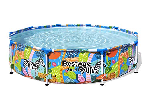 BESTWAY 56985 - Piscina Desmontable Tubular Infantil Steel Pro 305x66 cm Tritech Reforzado con Marco de Acero Diseño Animales de Colores Capacidad 4.062 Litros