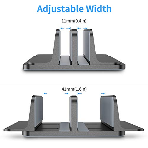 Bewahly Soporte Portátil Vertical Dual, Vertical Soporte para Ordenador Portatil de Aluminio con Base Ajustable para Macbook Pro Air, HP, DELL, Surface, Lenovo y Otros Portatiles, Laptop Stand (Gris)