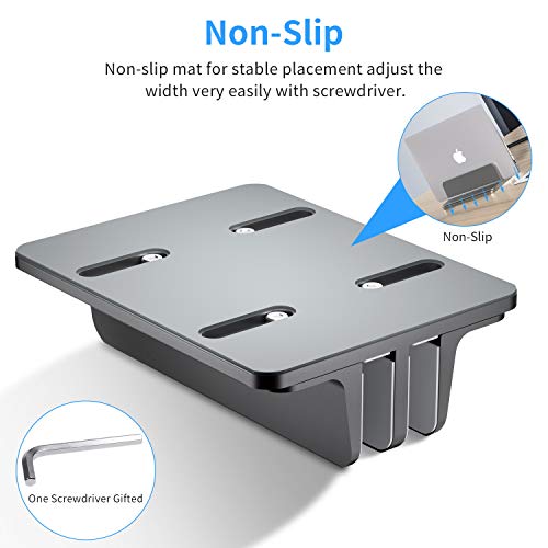 Bewahly Soporte Portátil Vertical Dual, Vertical Soporte para Ordenador Portatil de Aluminio con Base Ajustable para Macbook Pro Air, HP, DELL, Surface, Lenovo y Otros Portatiles, Laptop Stand (Gris)