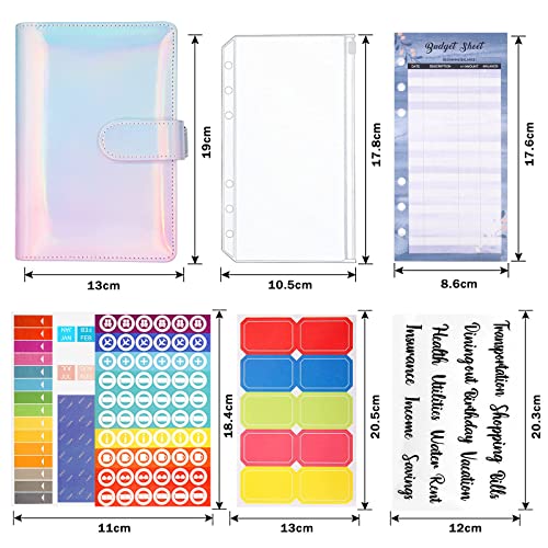 BEYAOBN Carpeta de Cuaderno A6 Anillas, 33 Piezas Carpeta de presupuesto con sobres de cremallera, Carpeta de 6 Anillas con Clasificador de presupuesto, Bolsillos y Etiqueta Autoadhesiva